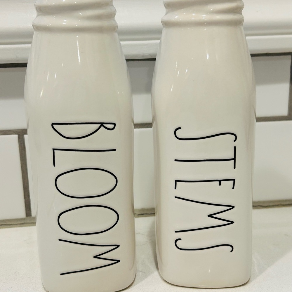 Rae Dunn rare White Ceramic Bloom and Stems Vases